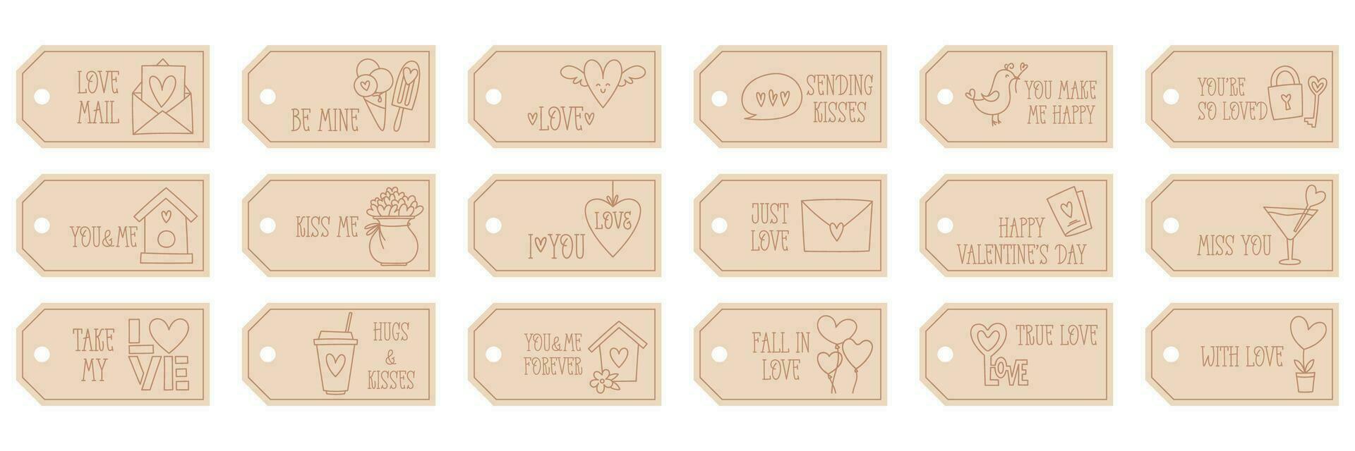 Valentines Day printable tags template in doodle style vector