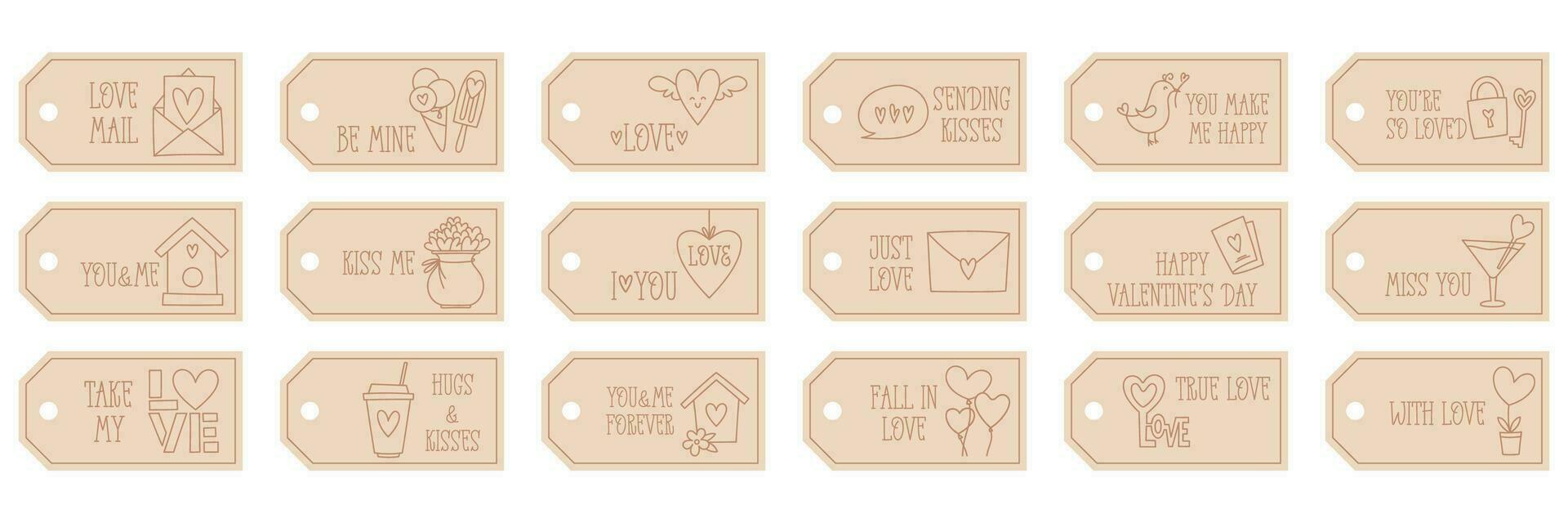 Valentines Day printable tags template in doodle style vector