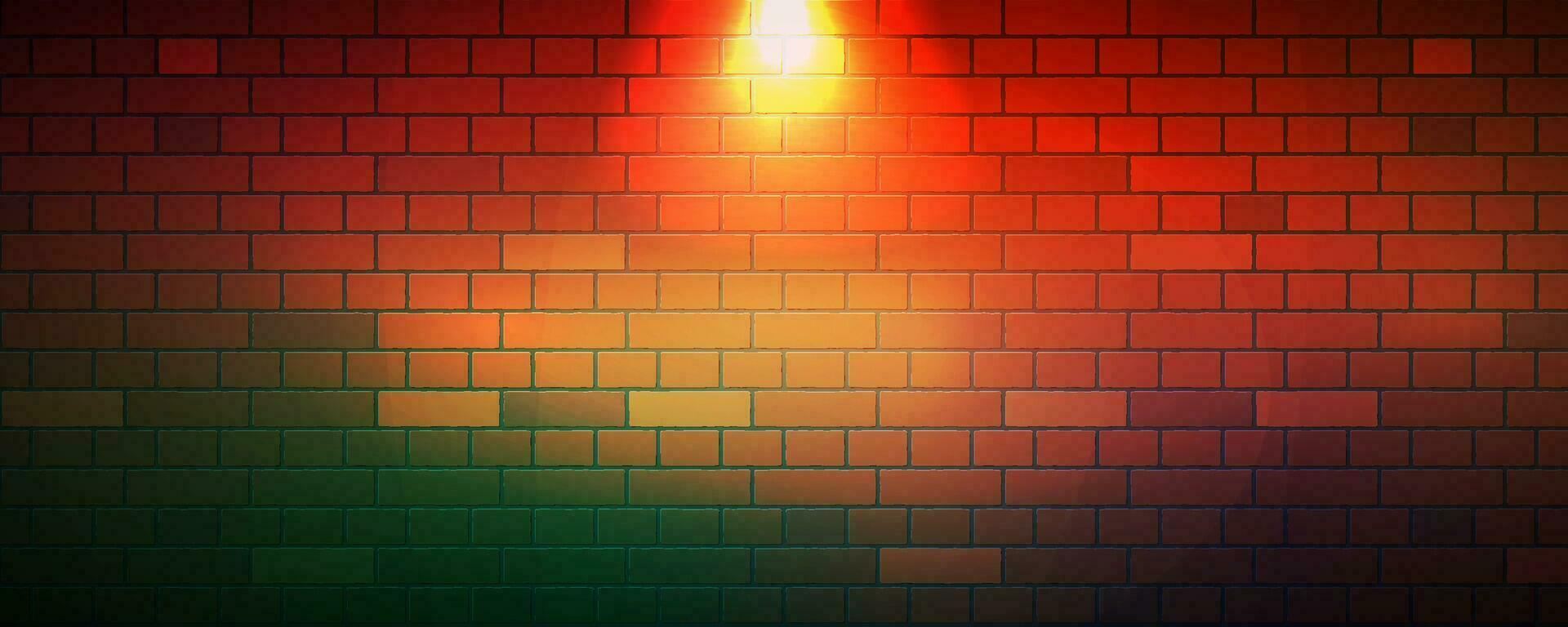 brick-wall-03-The red brick wall horizontal format background template has a bright lamp light in the center. Vector illustration EPS10.