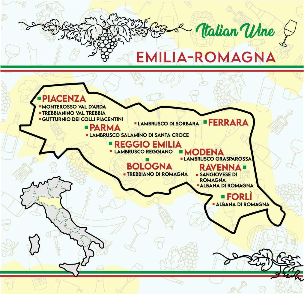 gráfico de típico vinos desde emilia romagna, Italia. vector ilustración