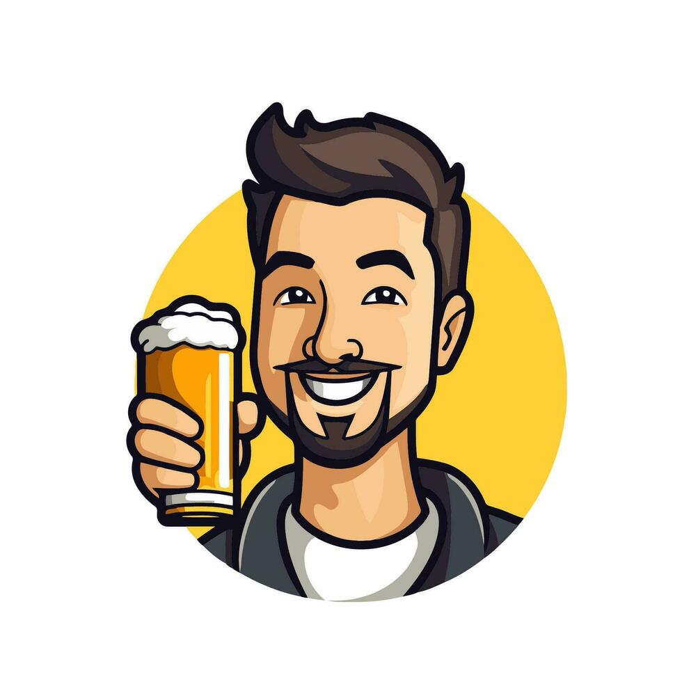 Handsome man holding a glass of beer. Vector illustration.