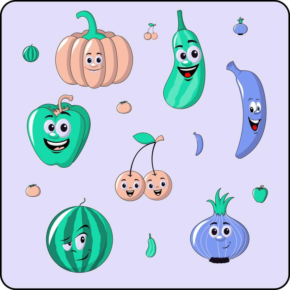 dibujos animados vegetal y frutas linda caracteres vector