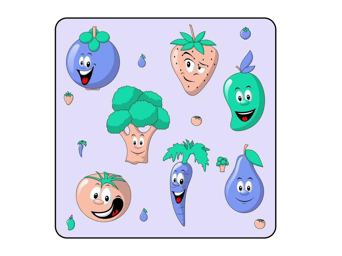 set cute cartoon flat fruits character. Modern illustration with cute comics characters. Hand drawn doodles of comic characters. Set in modern cartoon style. vector