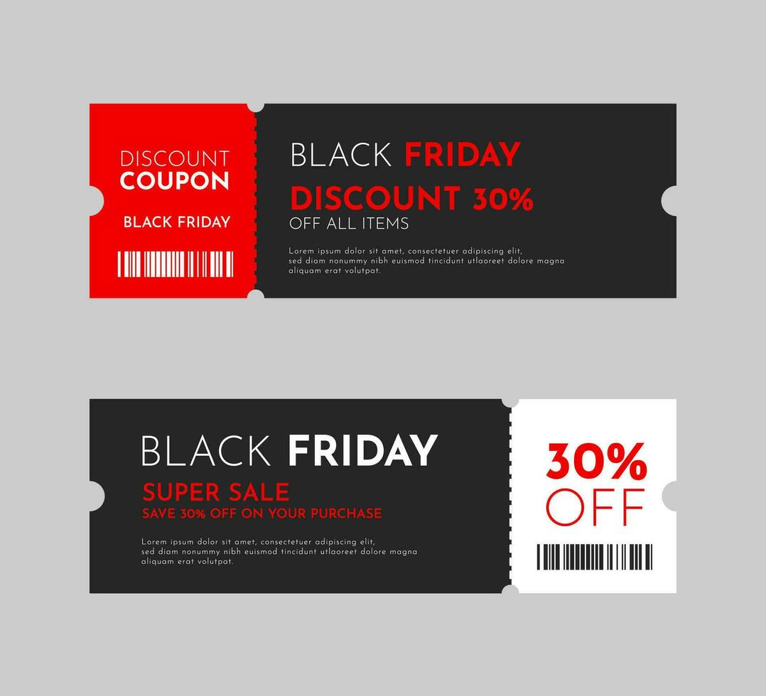 Black friday gift coupon template. Black friday discount coupon. Gift card, holiday promotion ticket design. Vector illustration