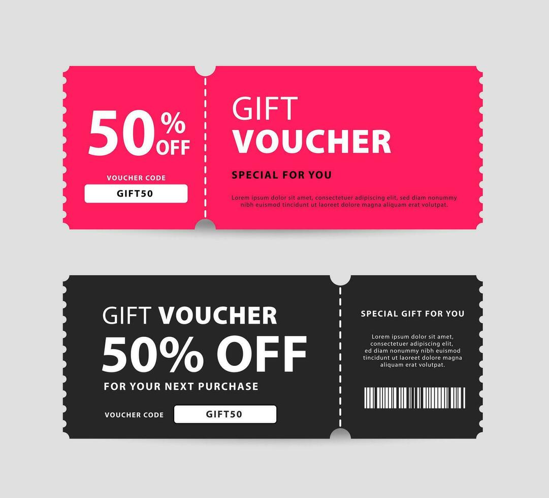 Vector gift voucher template. Modern gift card, discount coupon design. Minimalist background with promotional code text