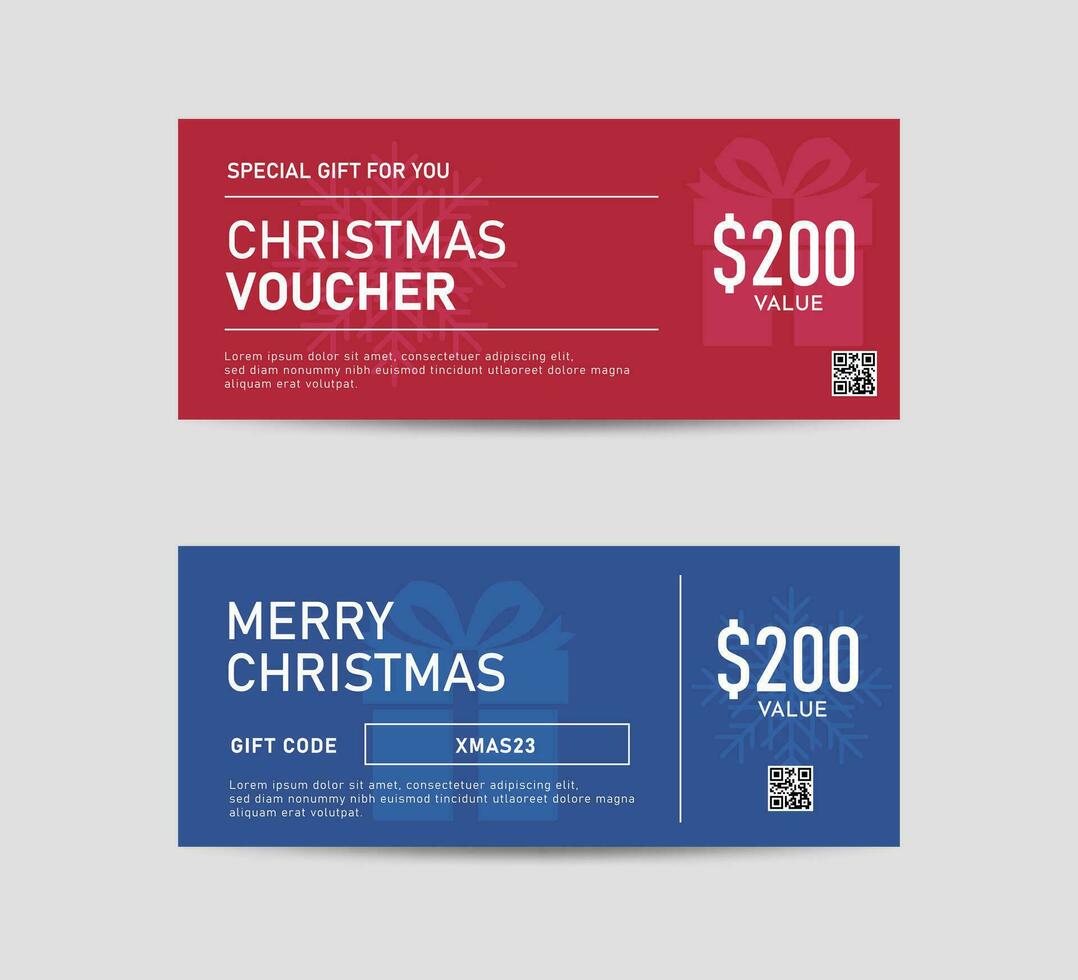 Christmas gift voucher template. Gift discount coupon design for holiday and seasonal sale card. Vector illustration