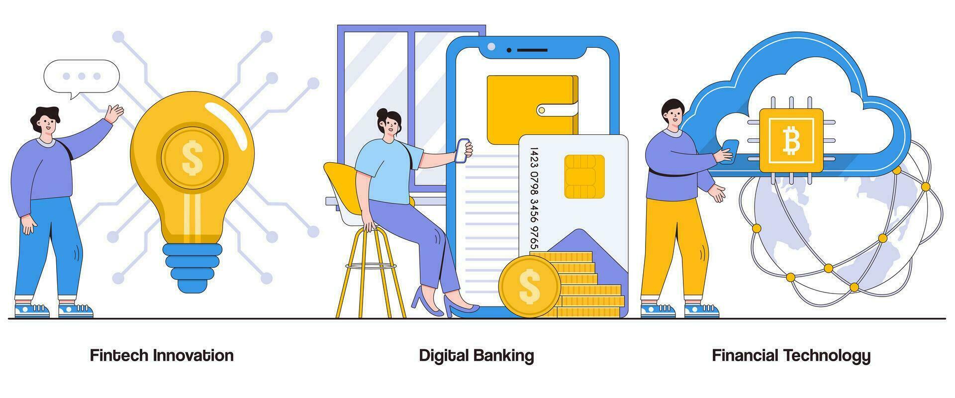Fintech innovation, digital banking, financial technology concept with character. Fintech Solutions abstract vector illustration set. Financial disruption, tech-driven banking, fintech evolution