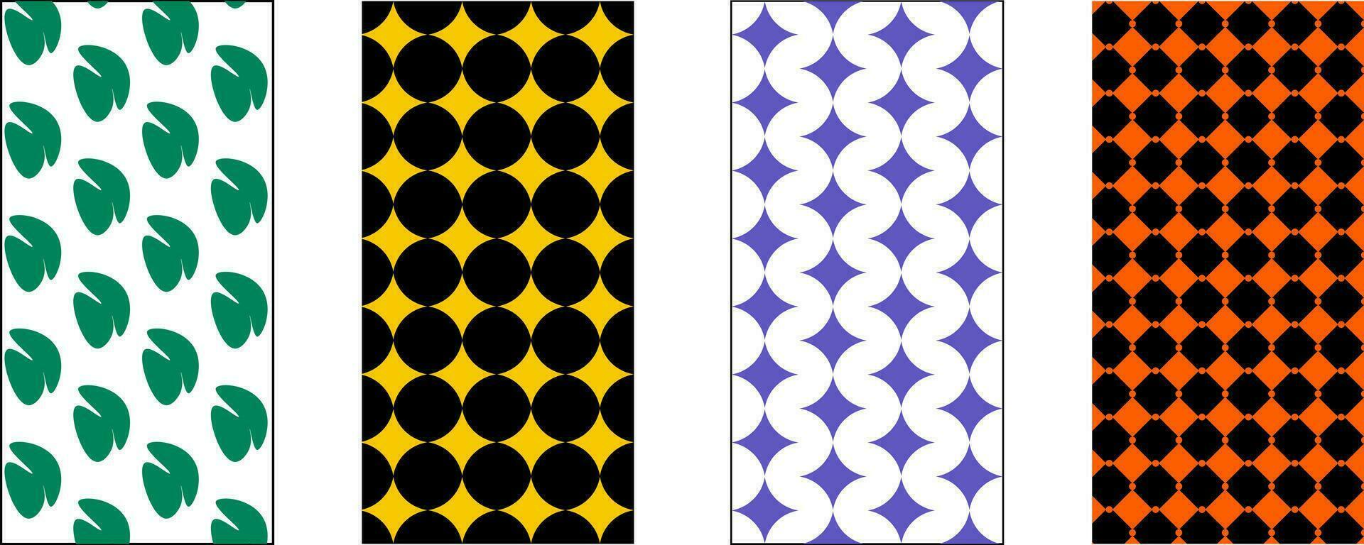 Set of seamless pattern, abstract shapes, blob, star, geometric, contemporary retro color. Vector illustration