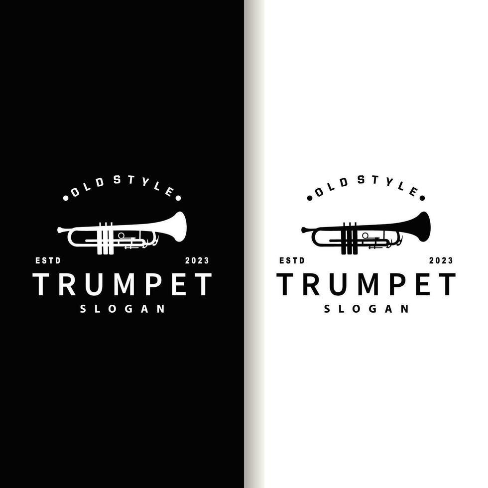 simple brand silhouette design brass musical instrument trumpet, classic jazz trumpet logo vector