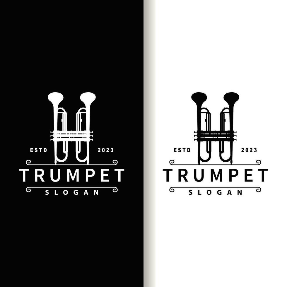 simple brand silhouette design brass musical instrument trumpet, classic jazz trumpet logo vector