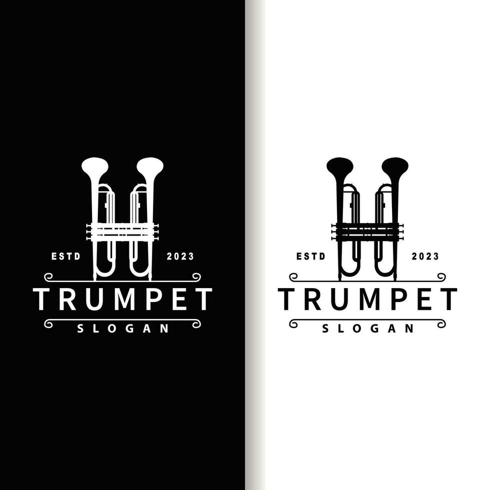 sencillo marca silueta diseño latón musical instrumento trompeta, clásico jazz trompeta logo vector