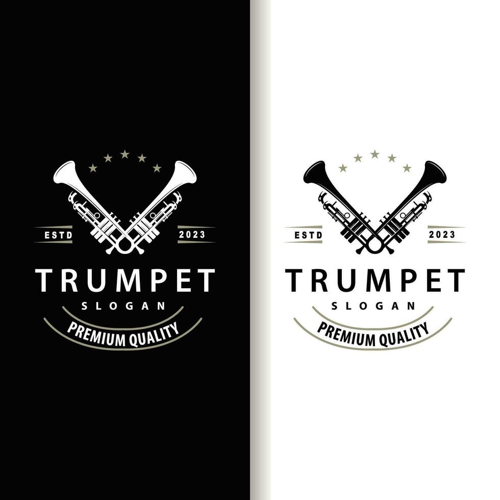 simple brand silhouette design brass musical instrument trumpet, classic jazz trumpet logo vector