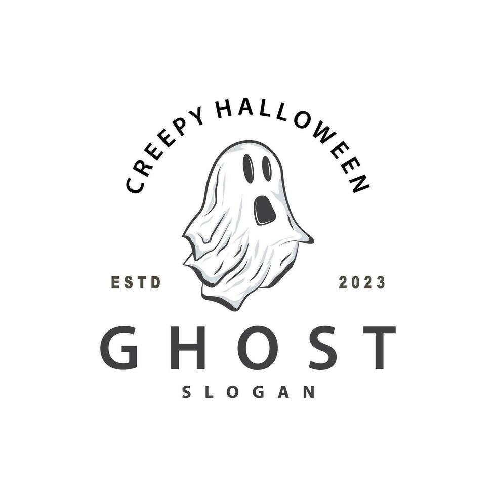 Spooky Fly Ghost Logo Simple Minimalist Vintage Scary Halloween Design vector