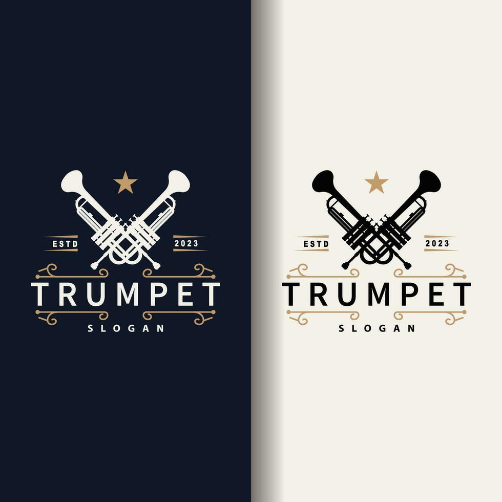 simple brand silhouette design brass musical instrument trumpet, classic jazz trumpet logo vector