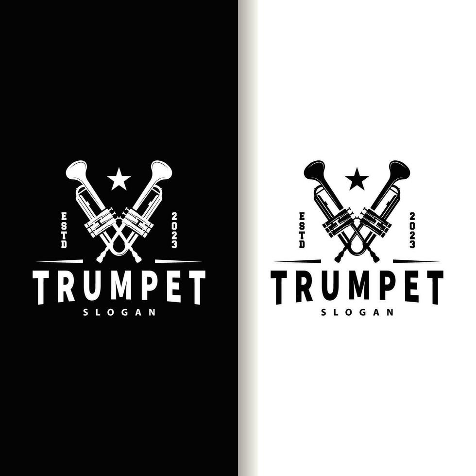 simple brand silhouette design brass musical instrument trumpet, classic jazz trumpet logo vector