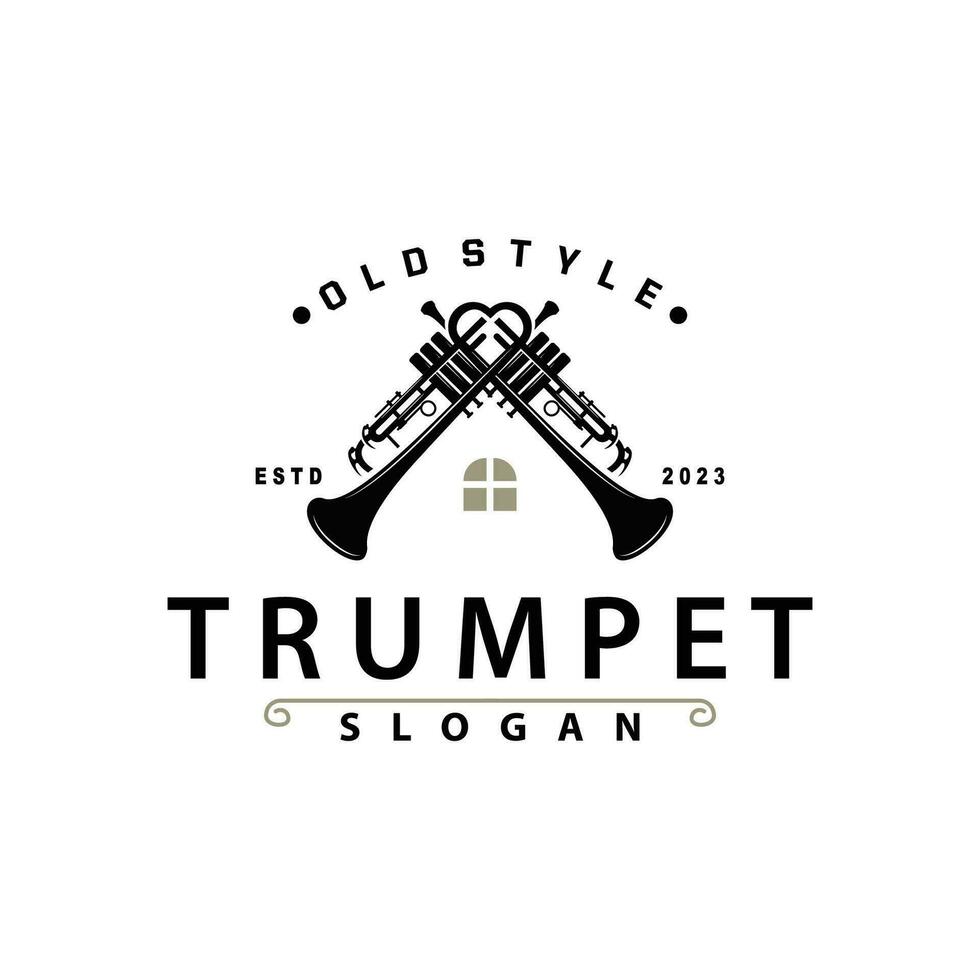 simple brand silhouette design brass musical instrument trumpet, classic jazz trumpet logo vector