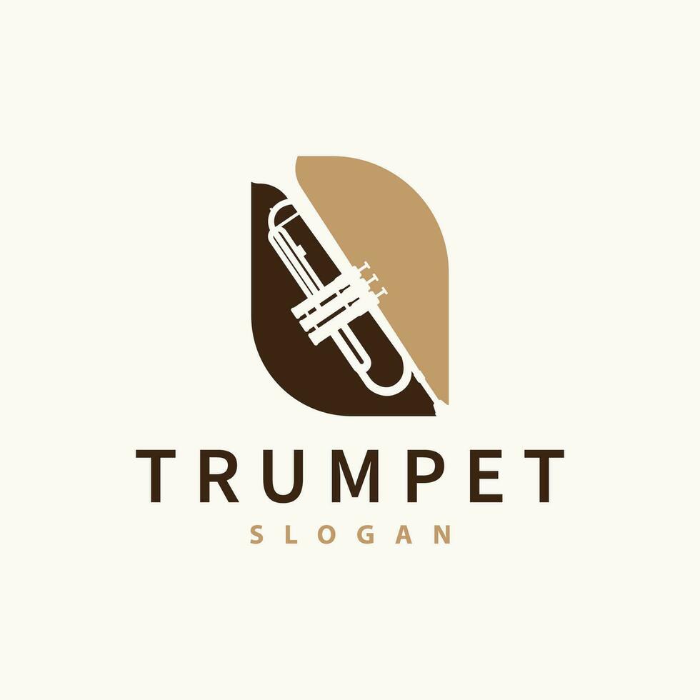 simple brand silhouette design brass musical instrument trumpet, classic jazz trumpet logo vector