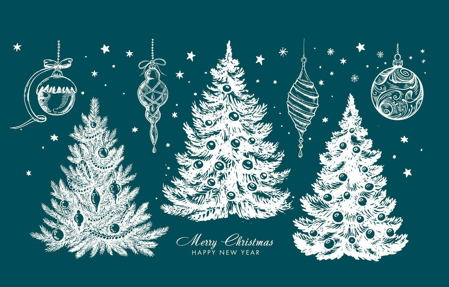 árbol de navidad, juguetes, estilo dibujado a mano, ilustración vectorial vector