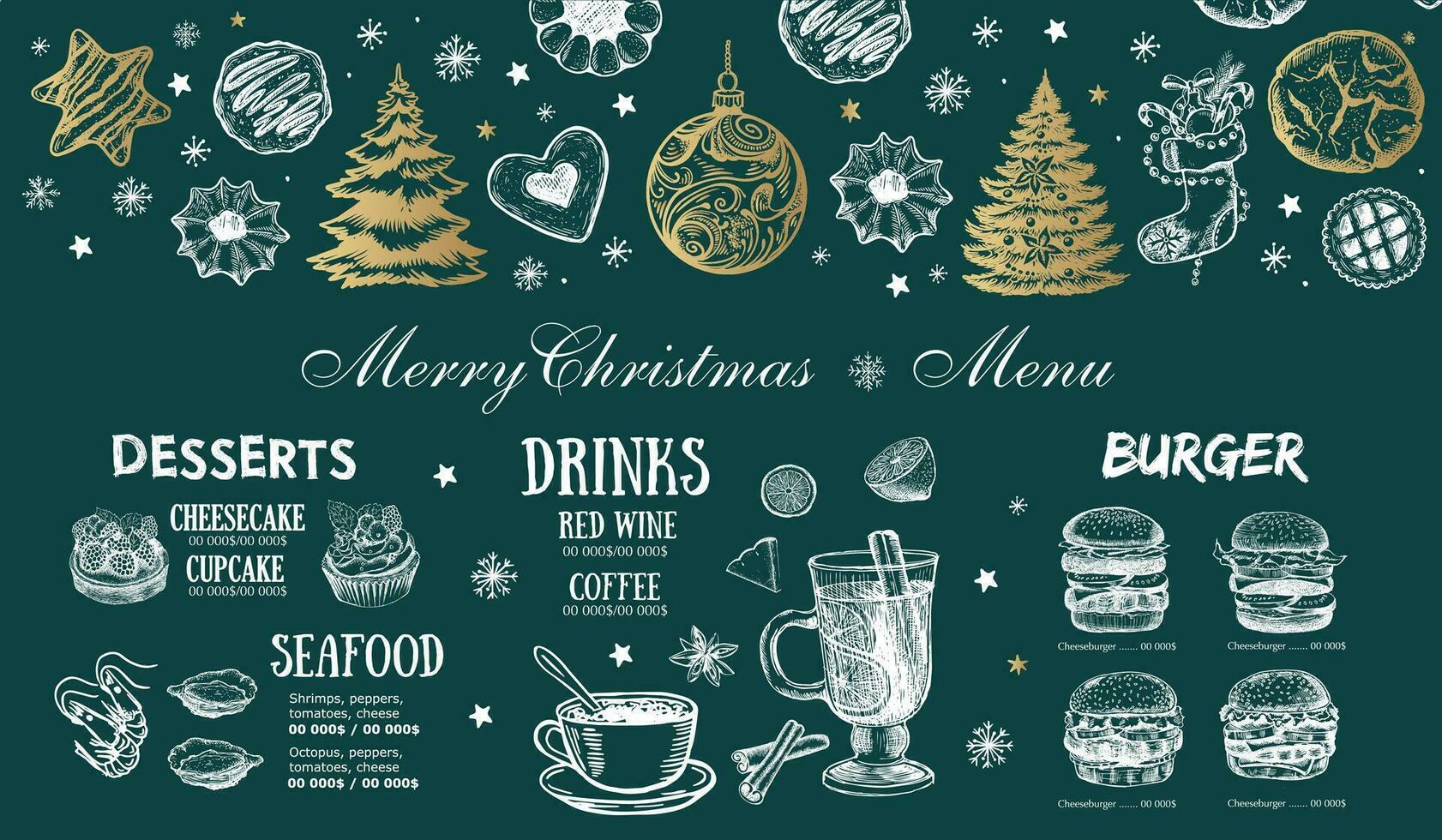 Christmas menu, food flyer, restaurant menu. Template design. vector