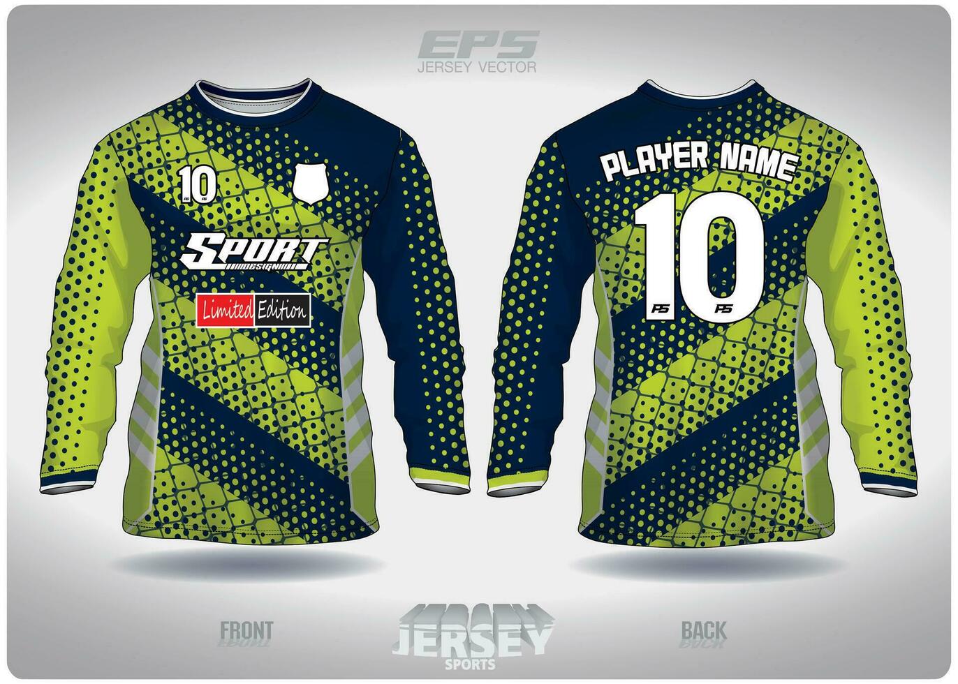 EPS jersey sports shirt vector.lemon green blue dots behind the net pattern design, illustration, textile background for round neck sports shirt long sleeves vector