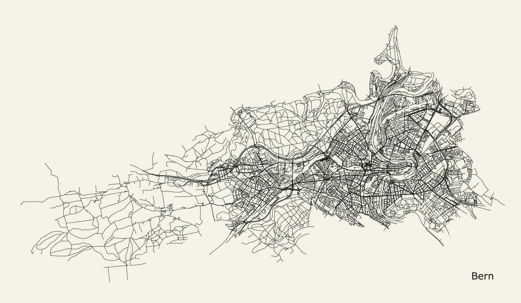 Vector road city map Bern, Switzerland