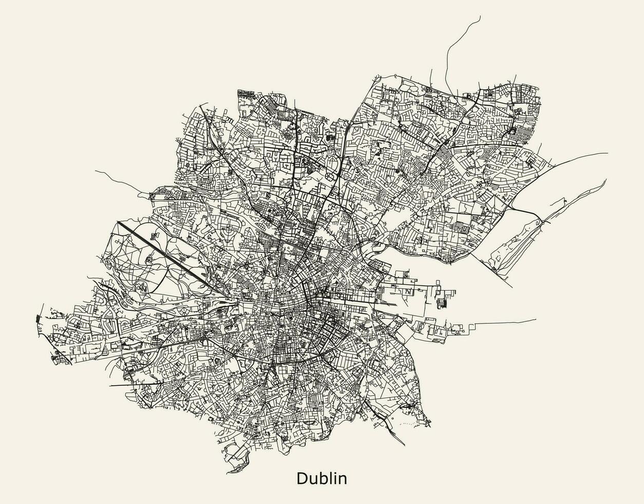 Vector city road map poster Dublin, Ireland.