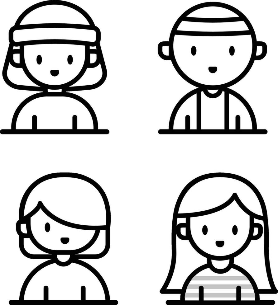 A Collection of Line Art Cute Character Icons vector