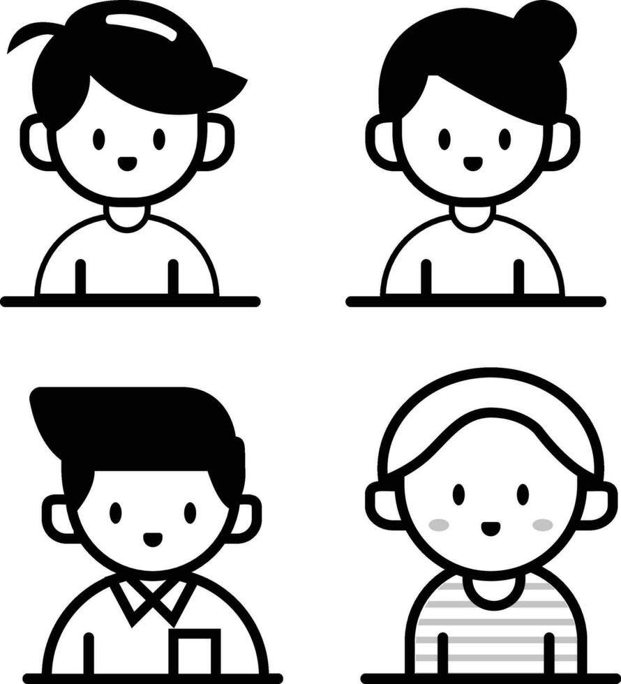 A Collection of Line Art Cute Character Icons vector