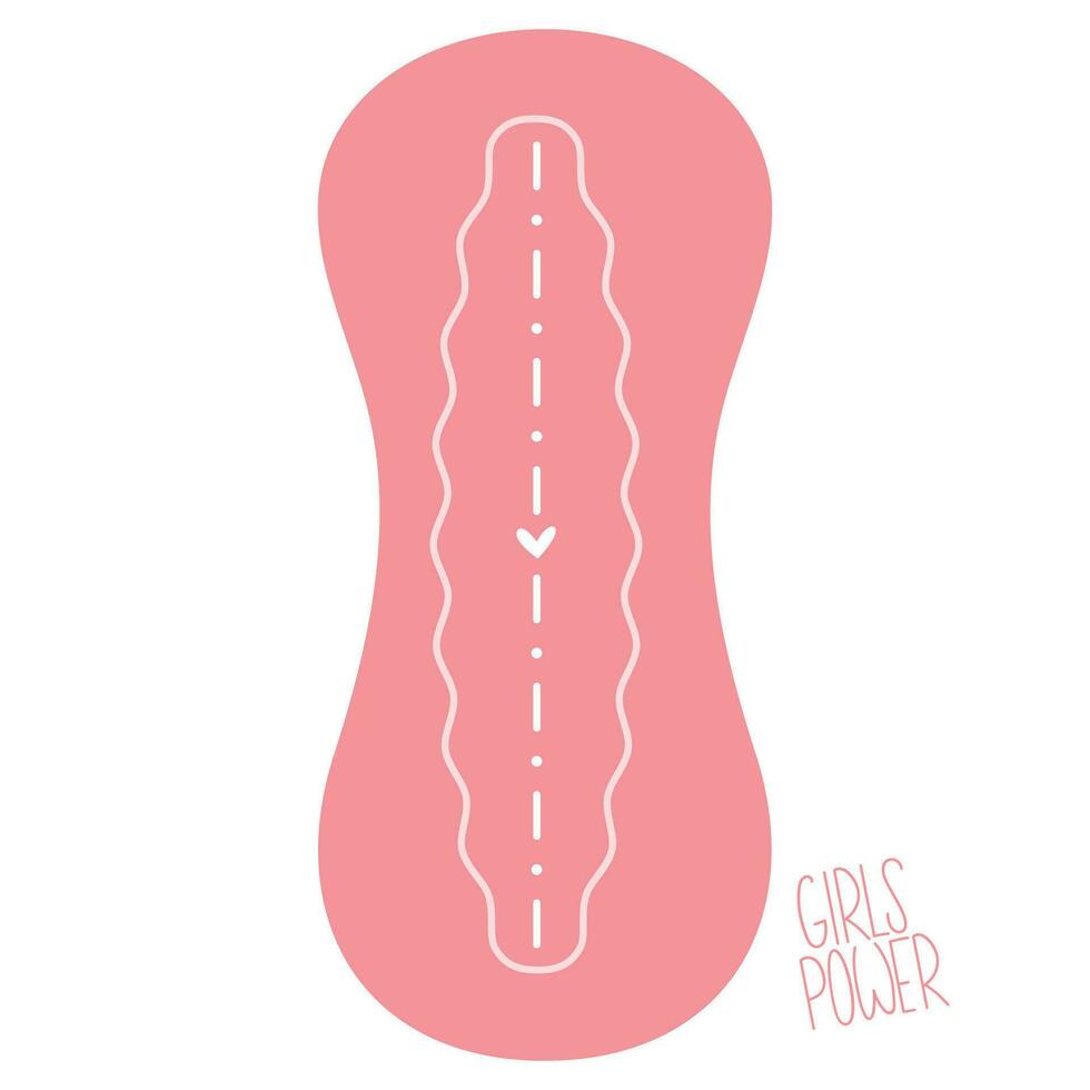 Daily Hand drawn pink pad for woman care in menstruation period. Protection for menstrual days vector