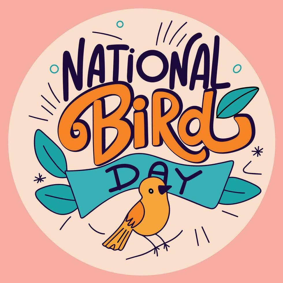 National Bird Day banner. Handwriting lettering National Bird Day text square composition. Hand drawn vector art.