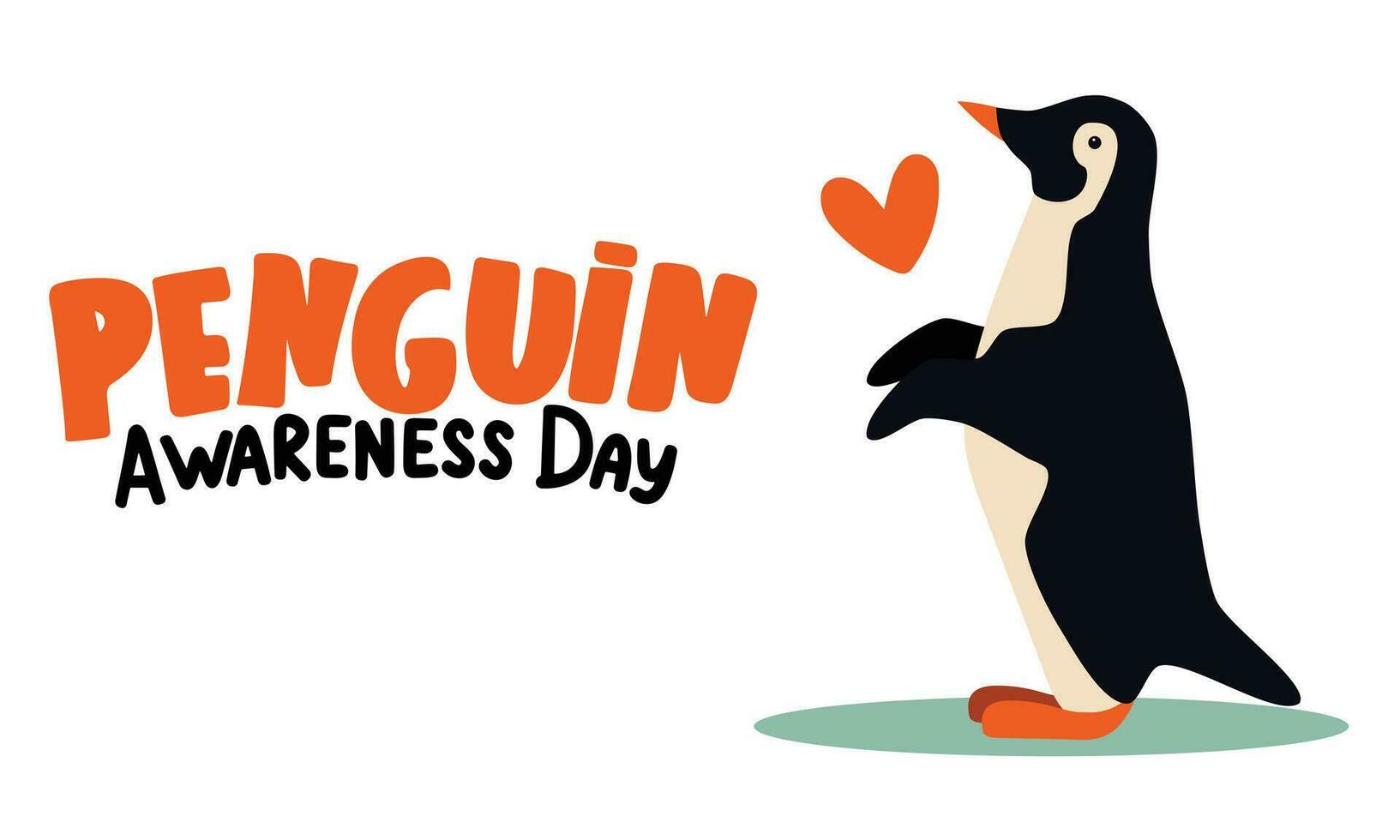 pingüino conciencia día bandera. escritura letras pingüino conciencia día texto y linda pingüino con corazón. mano dibujado vector Arte.