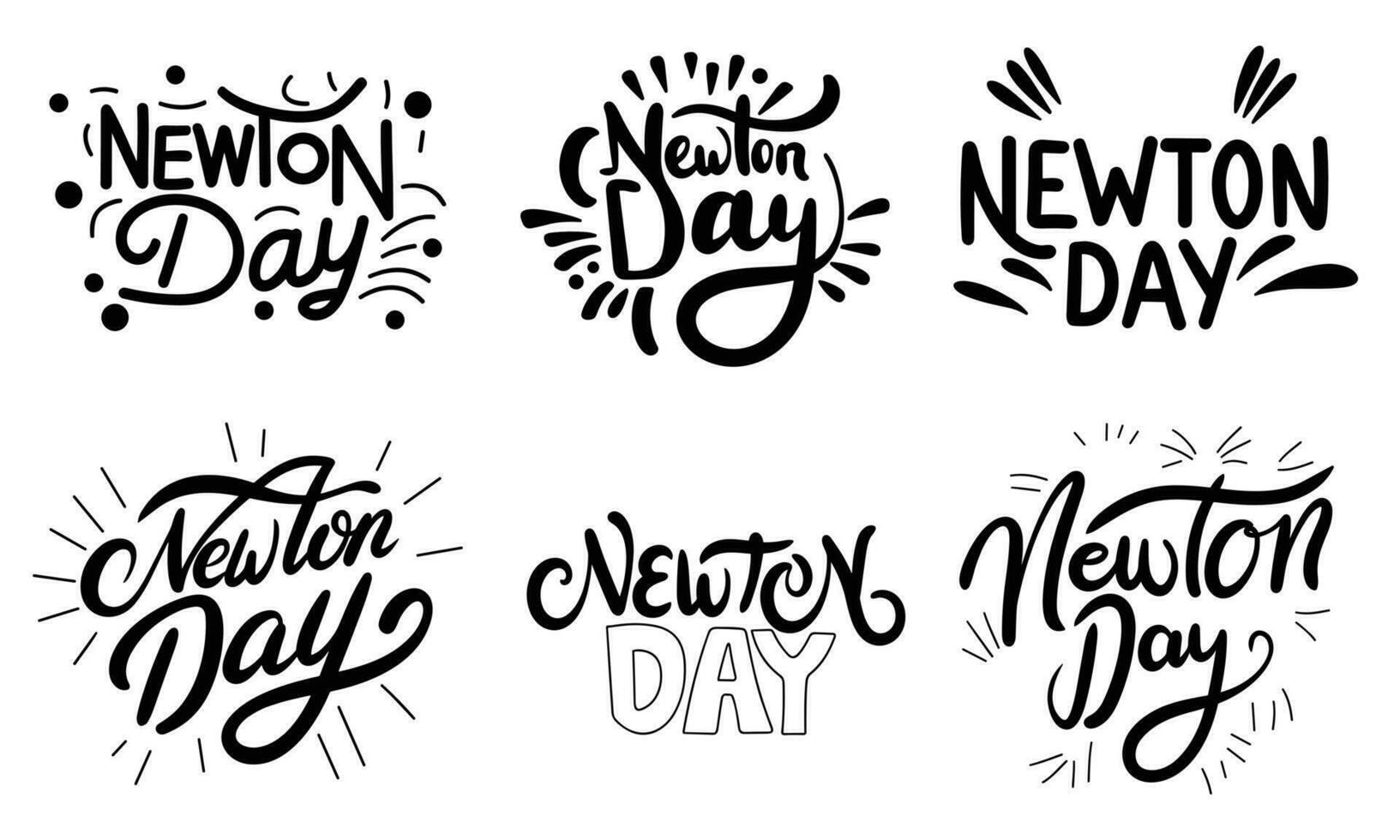 Collection of Newton Day text banner. Handwriting lettering Newton day text square composition. Hand drawn vector art.