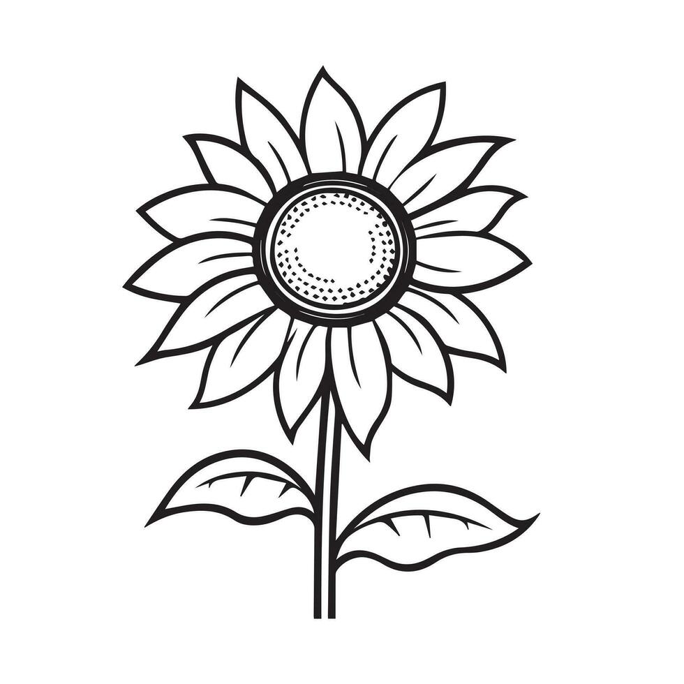 Sunflower Outline, Sunflower Line Art, Floral Line Drawing, black and white sunflowers vector illustration