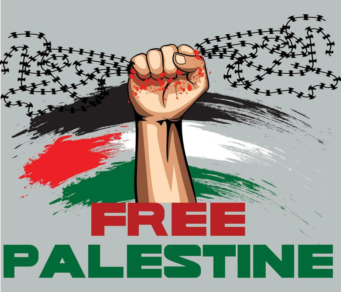 Free Palestine flag vector illustration for banner, t-shirt, social media post. Free Palestine hand fist