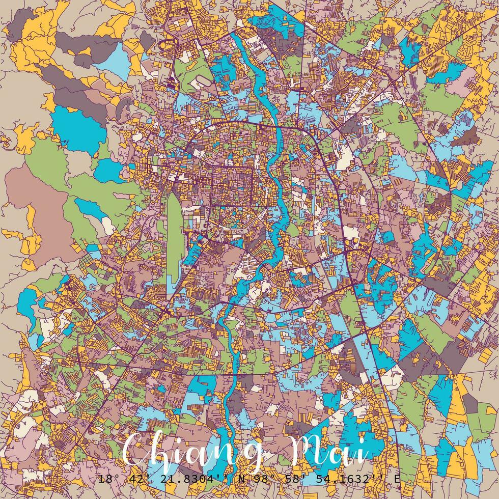 Chiang Mai city Urban Streets Roads  Map vector