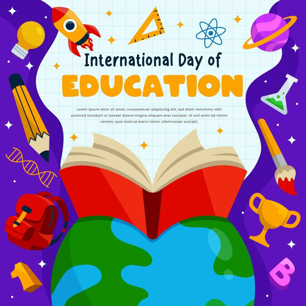 internacional día de educación con abrió libro ilustración bandera modelo vector