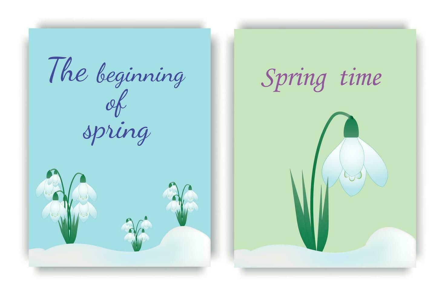Poster with snowdrops, describes the beginning of spring, warmth and sun. Vector illustration.