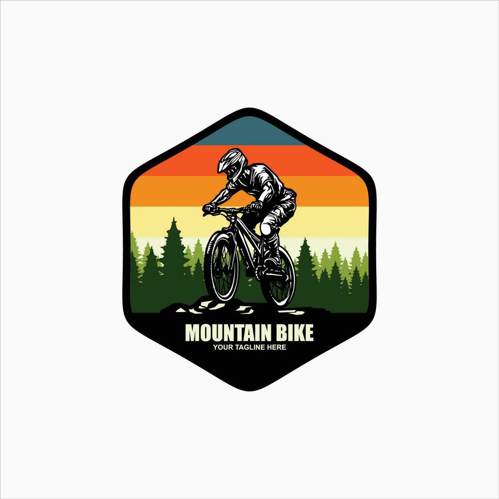 Minimalist retro bicycle, mountain bike, downhill sport logo design vector template