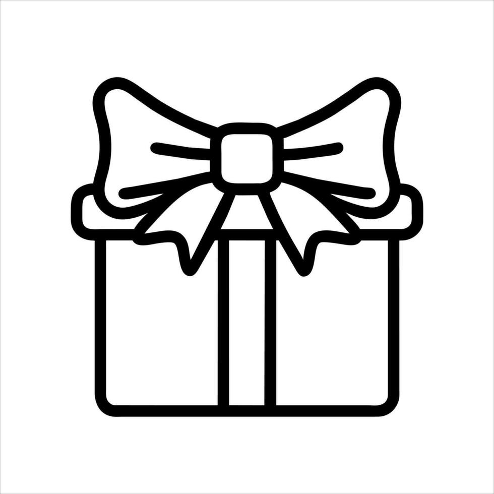 Gift on a white background. Vector linear icon of a gift box decorated with a bow. Surprise in a box for a holiday or event birthday, Christmas, Valentine's Day.