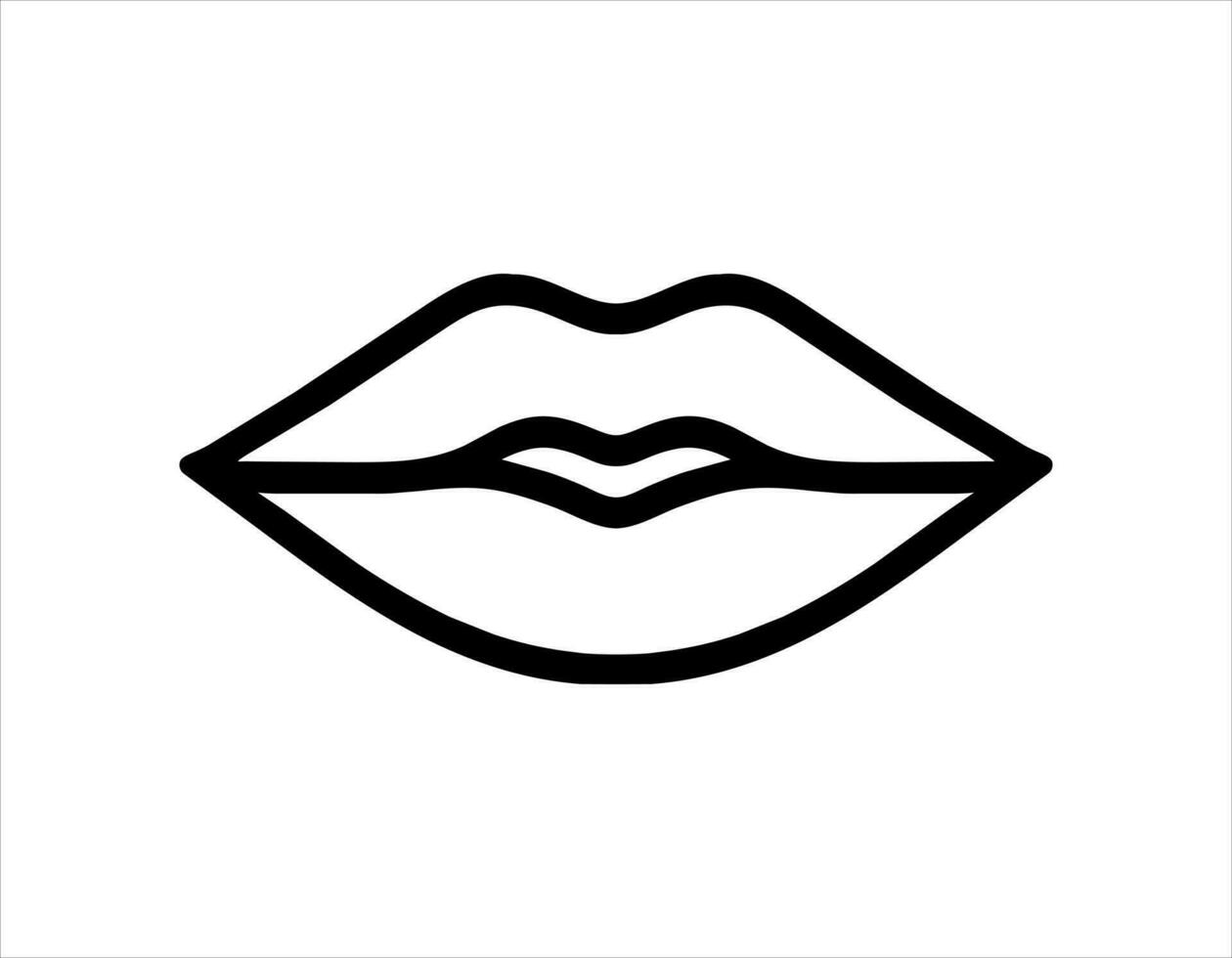 Vector linear icon of sensual lips. A trace of a kiss. Women's beautiful lip shape. Cosmetics company logo. Services of a makeup artist, cosmetologist.