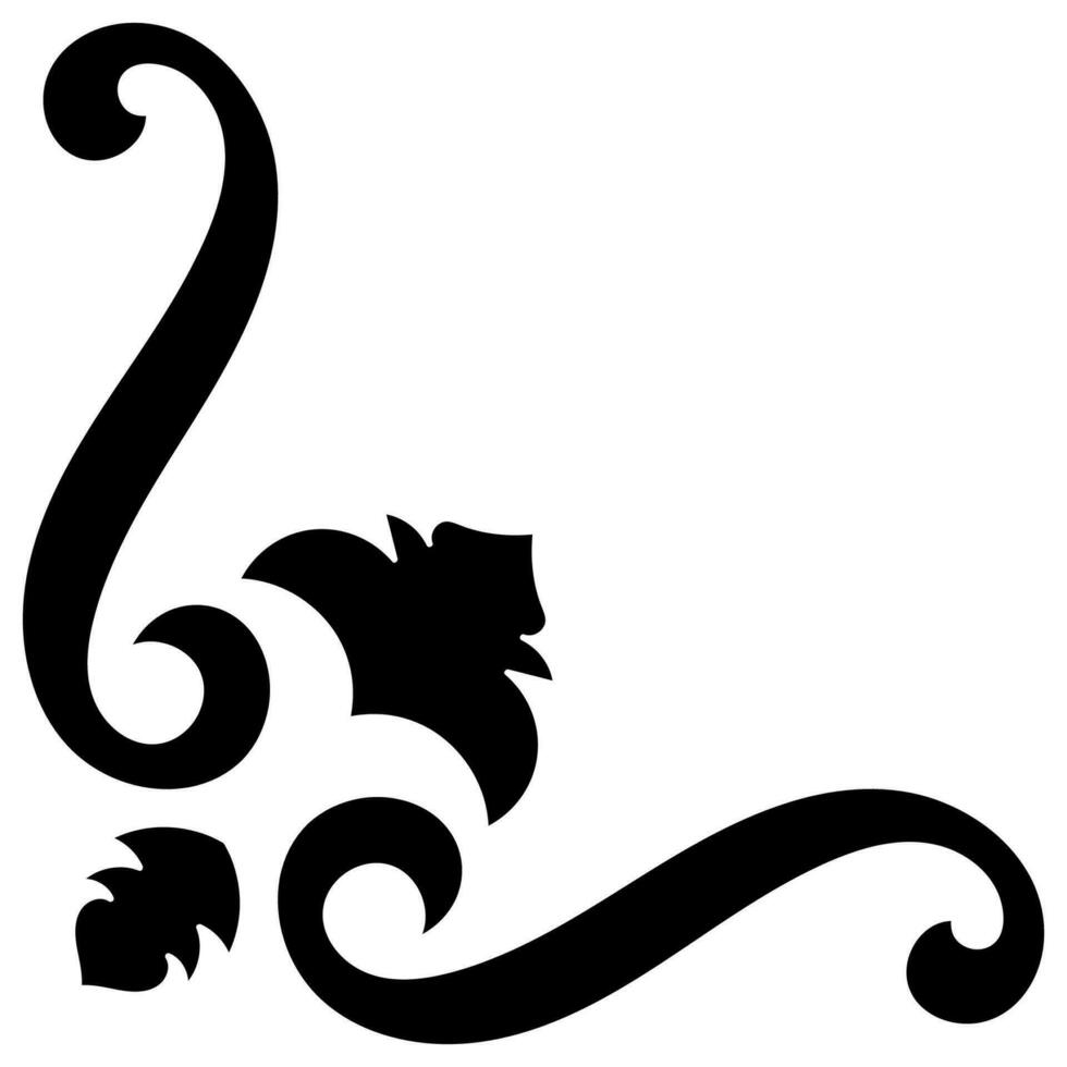 Thin line vintage corner. Medieval period of the Victorian dynasty. Fancy black monogram frame design element abstract icon collection Flower simple symbol vector