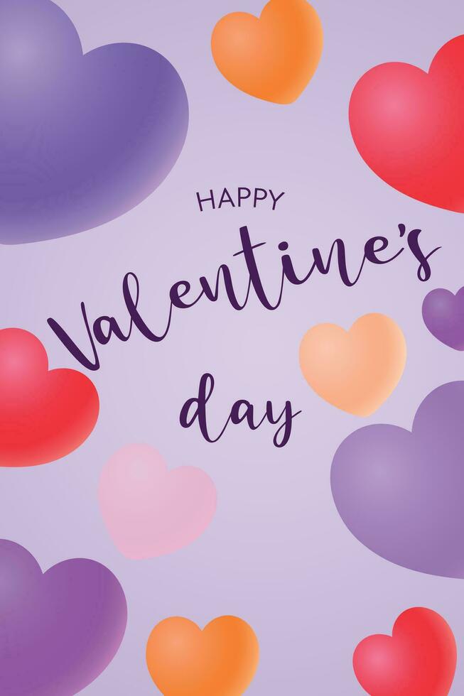 Bright Happy Valentine's Day card with pink, red, lilac hearts. vector