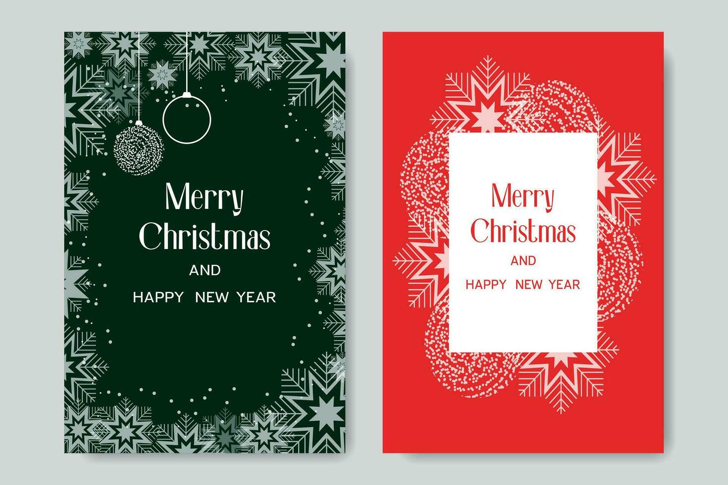 alegre Navidad y contento nuevo año saludo tarjetas en un verde y rojo antecedentes. vector