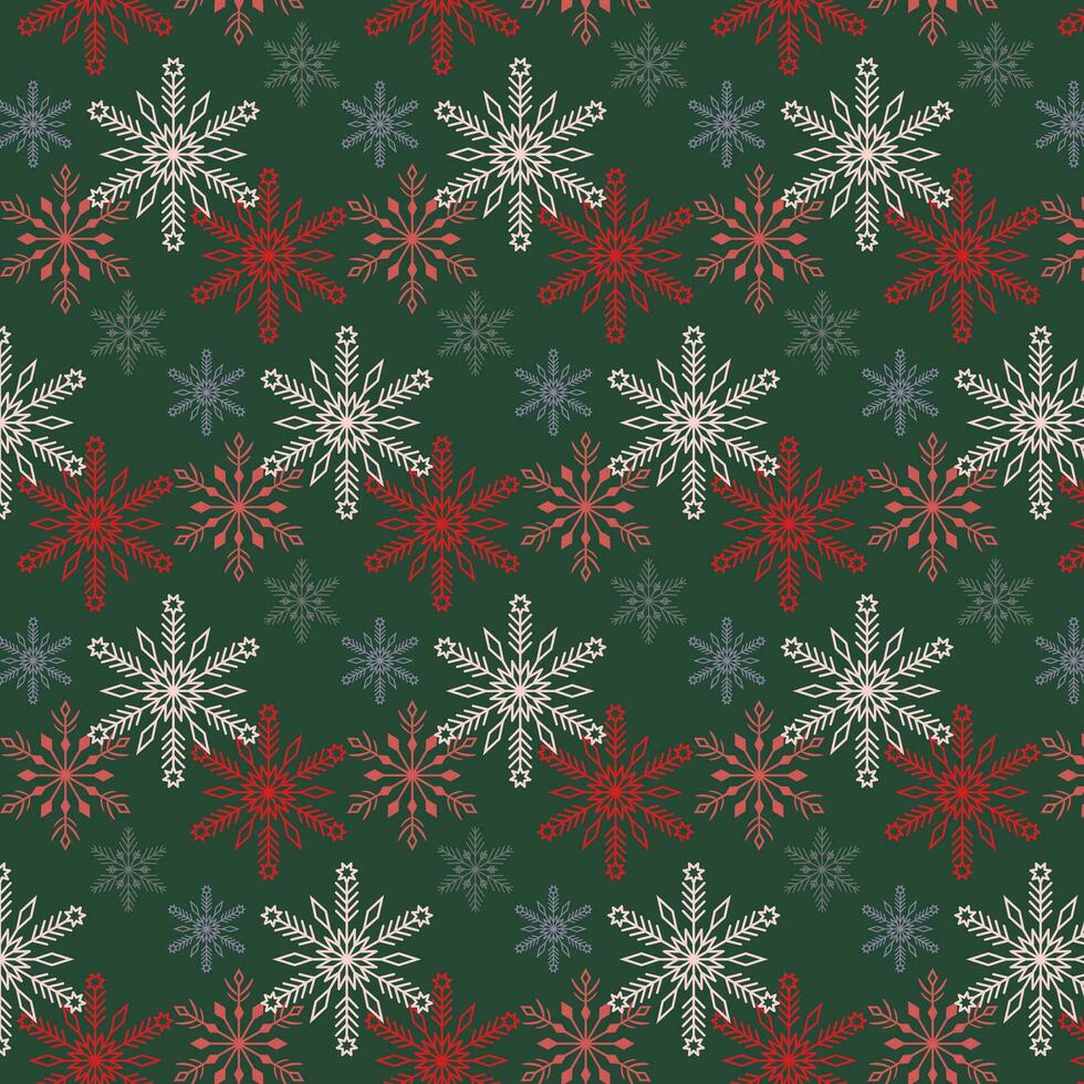 invierno modelo con Navidad arboles y copos de nieve.invierno modelo con copos de nieve en rojo y verde tonos nuevo año y Navidad diseño. vector