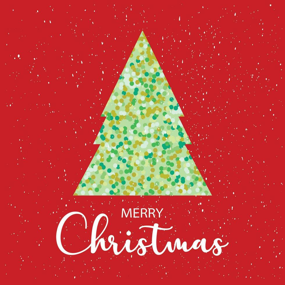 Christmas tree sprinkled with confetti on a red background. Merry Christmas. vector