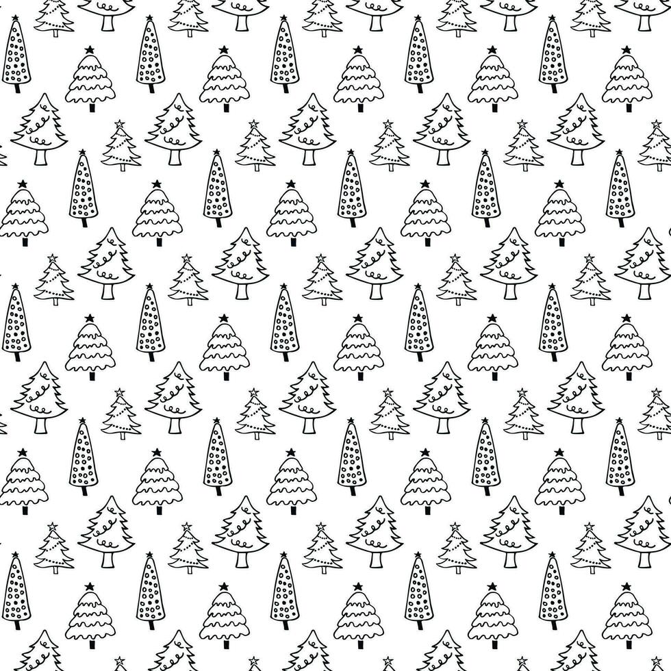 Pattern winter, Christmas, seamless, with fir trees, Doodle style. Pattern on the swatch panel. vector