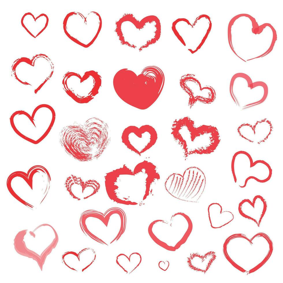 Hearts drawn by hand with different brushes. Design elements for a wedding, for Valentine's Day. vector