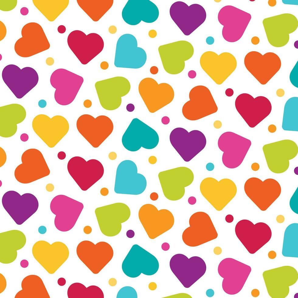 Pattern with colored hearts and polka dots. St. Valentine's Day. vector