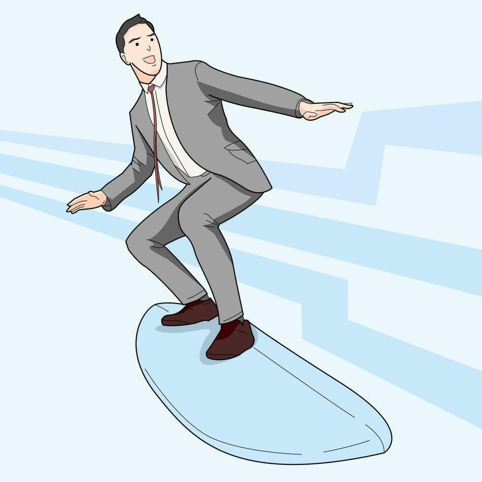businessman using surfboard surfing internet working remote professional vector