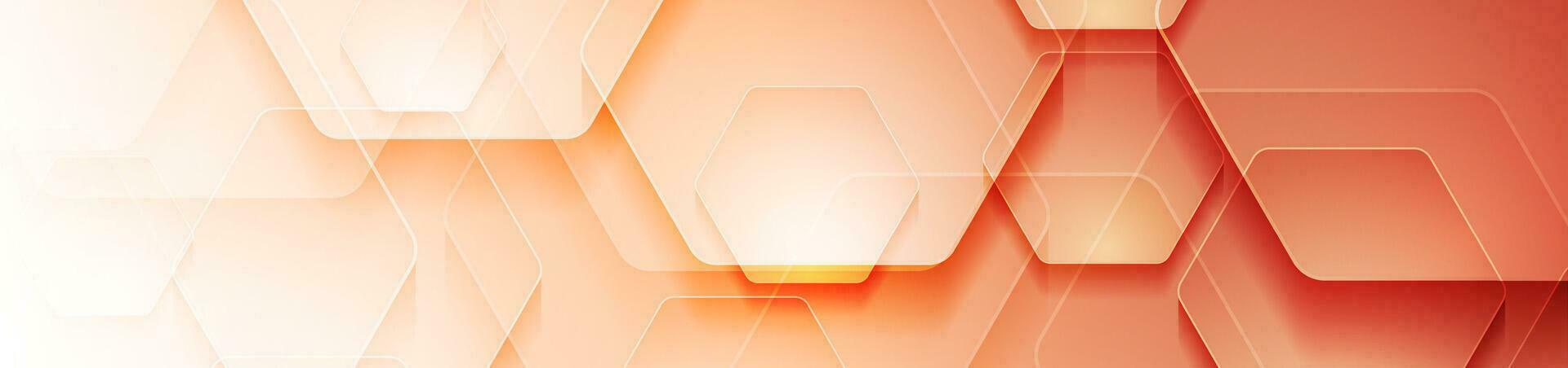 Orange geometric tech background with glossy hexagons vector